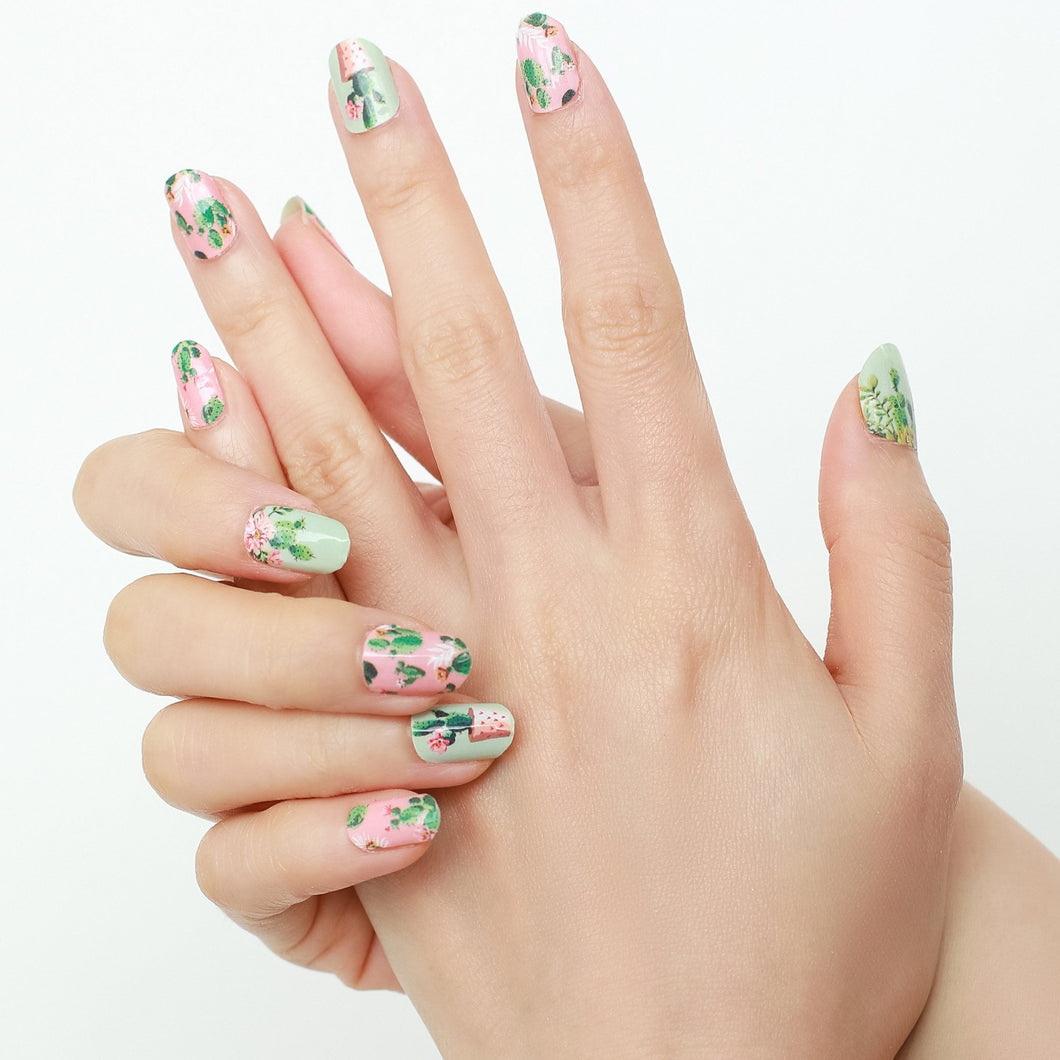 This set is inspired by joyous road-trip moments in the desert. The baby pink and the green tea undertone compliments the excitement of cactus.