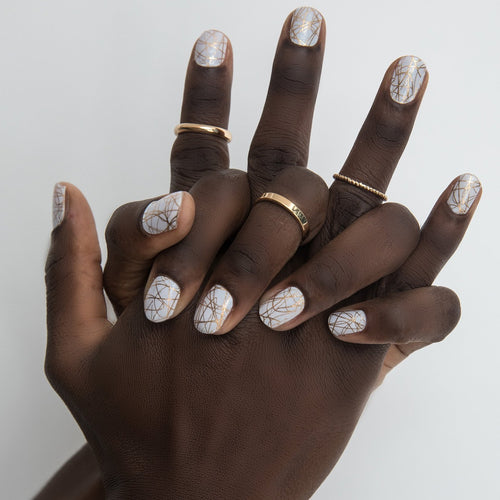 The random gold strings bring out the glow in on your skin. Stunning combination of gold and white will brighten your day or night.   What’s special: Gold Foil
