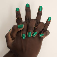 Load image into Gallery viewer, Introducing this jade colour laser lights sparkling across a midnight sky. It celebrates lives with fully covered glitters on your nails.  What’s special Glitters