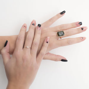 This ambitious design shows you the most flattering semi-translucent pink together with gold foil. Have faith in black and pink mix, an instant magnet.   