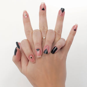 This ambitious design shows you the most flattering semi-translucent pink together with gold foil. Have faith in black and pink mix, an instant magnet.   